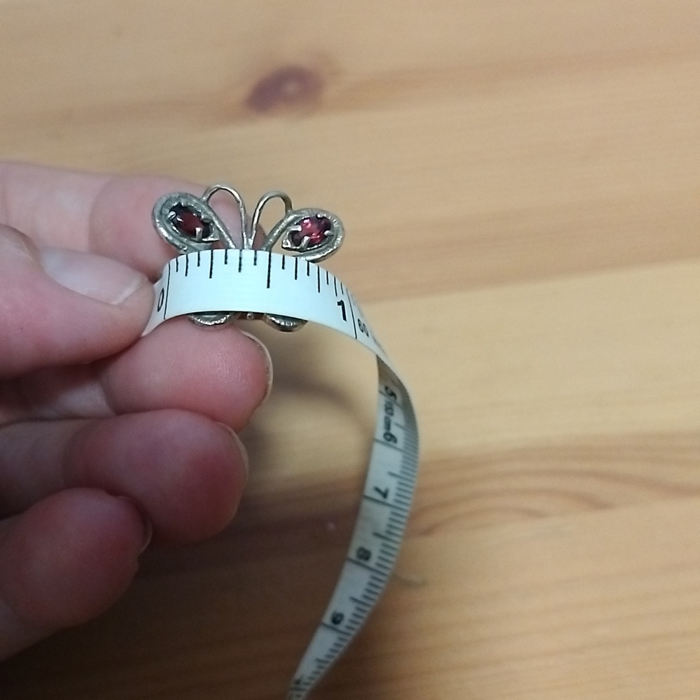 Vintage Butterfly With Garnets In Wings Handcrafted Sterling Silver Ring Signed - Picture 10 of 10